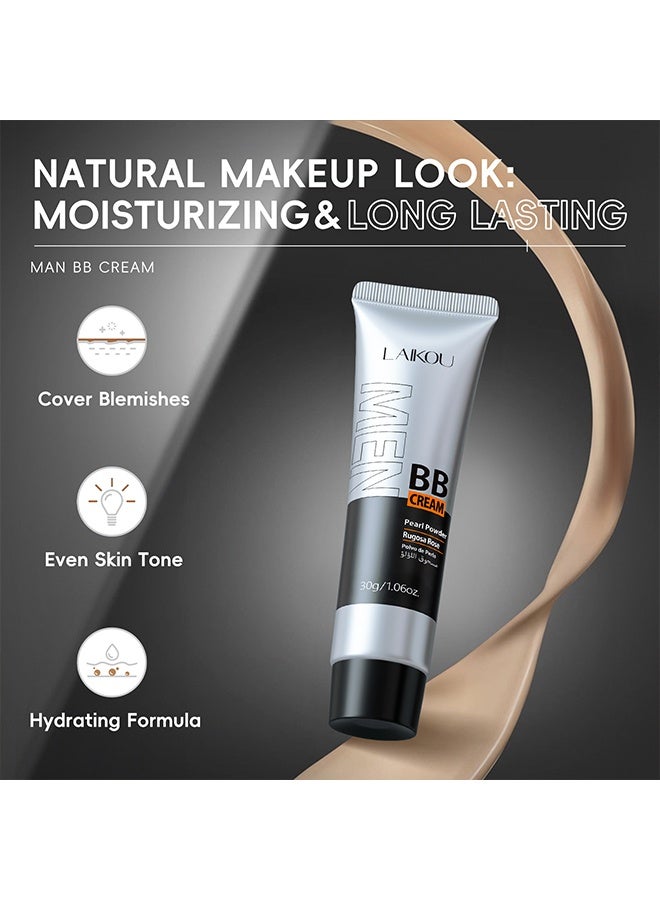 Laikou Men BB Cream SPF 15 PA++, Full-Coverage Foundation & Concealer, Mens Face Moisturizer Cream Evens Skin Tone, Oil Control and Cover Flaws, Natural Finish for All Skin Types, Natural 240 - Image 3